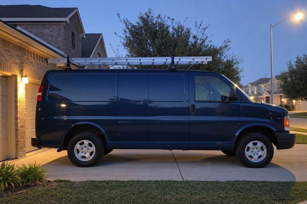 A service van parked outside a house.